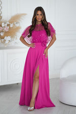 Bicotone Sequin Bolero Thin-Strap Rose Belt Maxi Dress violet
