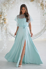 Bicotone Sequin Bolero Thin-Strap Rose Belt Maxi Dress