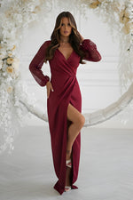 Bicotone Maxi Double-Sequin Heart-Neck Slit Dress