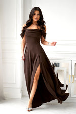 Bicotone Drooping-Strap Side-Slit Flowing Maxi Dress