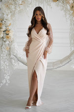 Bicotone Maxi Double-Sequin Heart-Neck Slit Dress beige 2