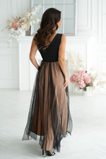 Bicotone Airy Slit Rose Belt Flowing Maxi Dress