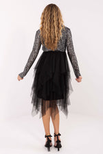 Italy Moda Knee-length Sequin Long Sleeve Dress, Black & Silver, One Size