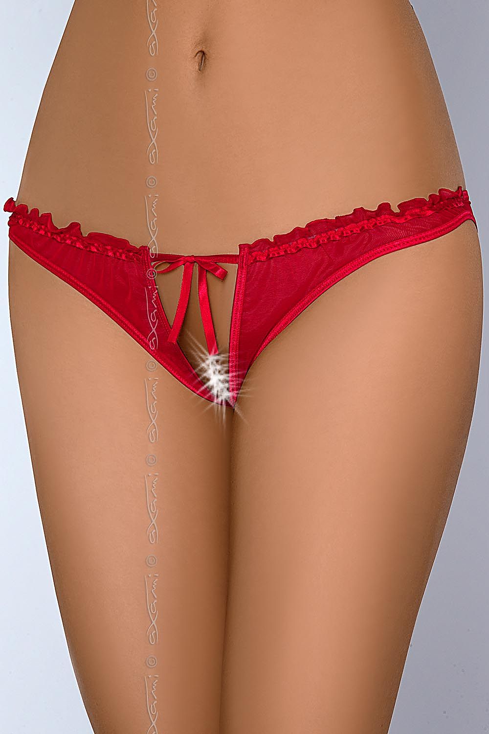 Axami Red Open-Cut Tulle Mesh Crotchless Panties Red red