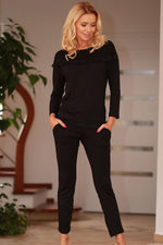 Kalimo Long Sleeve Frill Detail Warm Pyjamas Set black
