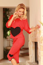 Kalimo Womens Heart Design Viscose Pyjamas Set red