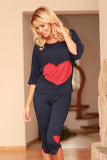 Kalimo Womens Heart Design Viscose Pyjamas Set navy blue