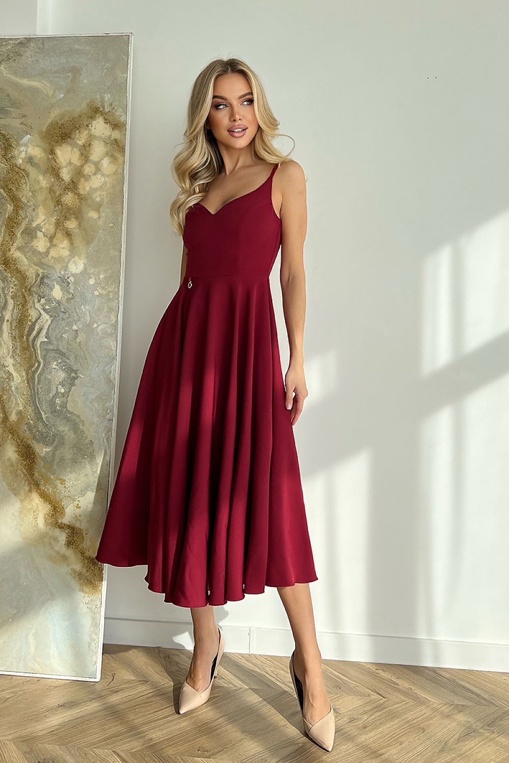 Bicotone Midi Strappy Flared Day Dress