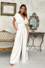 Bicotone Wide-Leg Flared Sleeve Belted Jumpsuit