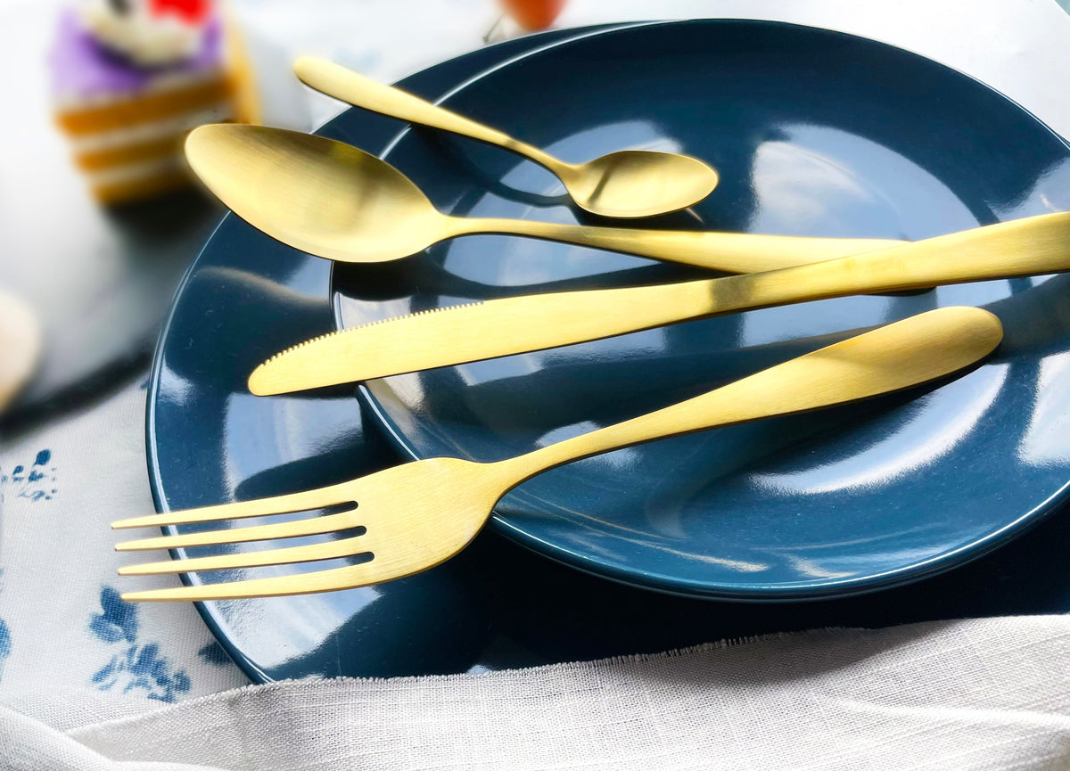 Cutlery Sets Stainless Steel Brushed Gold 16 32 pc Spoon Knife Fork Set Light Glim&Glam