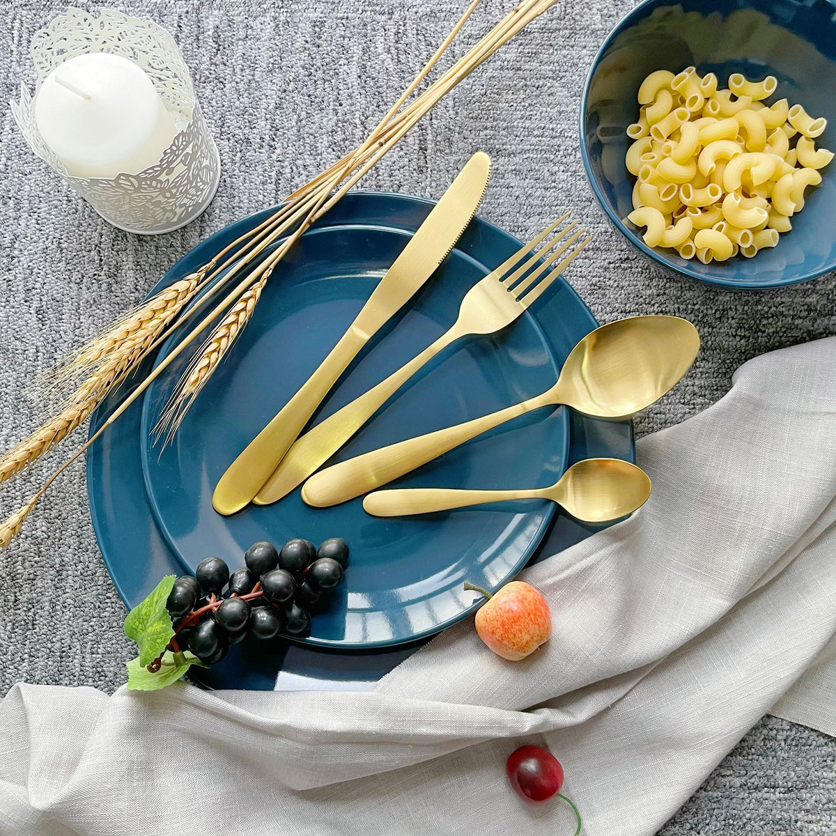 Cutlery Sets Stainless Steel Brushed Gold 16 32 pc Spoon Knife Fork Set Light Glim&Glam