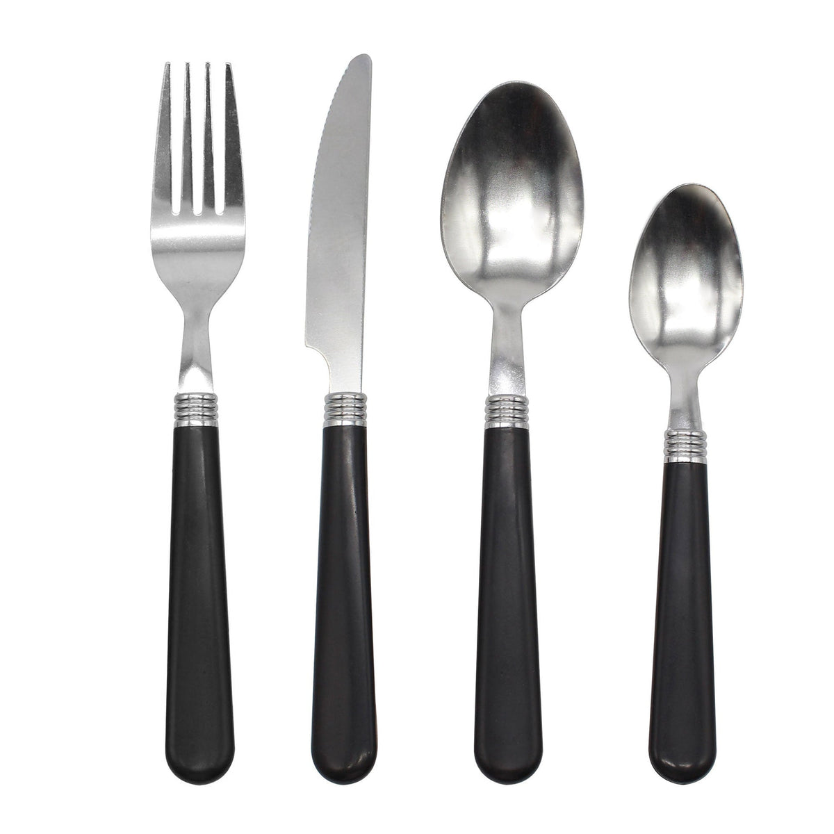 Cutlery Sets Stainless Steel Basic 24 piece Set Black Plastic PP Handle Dishwasher Safe