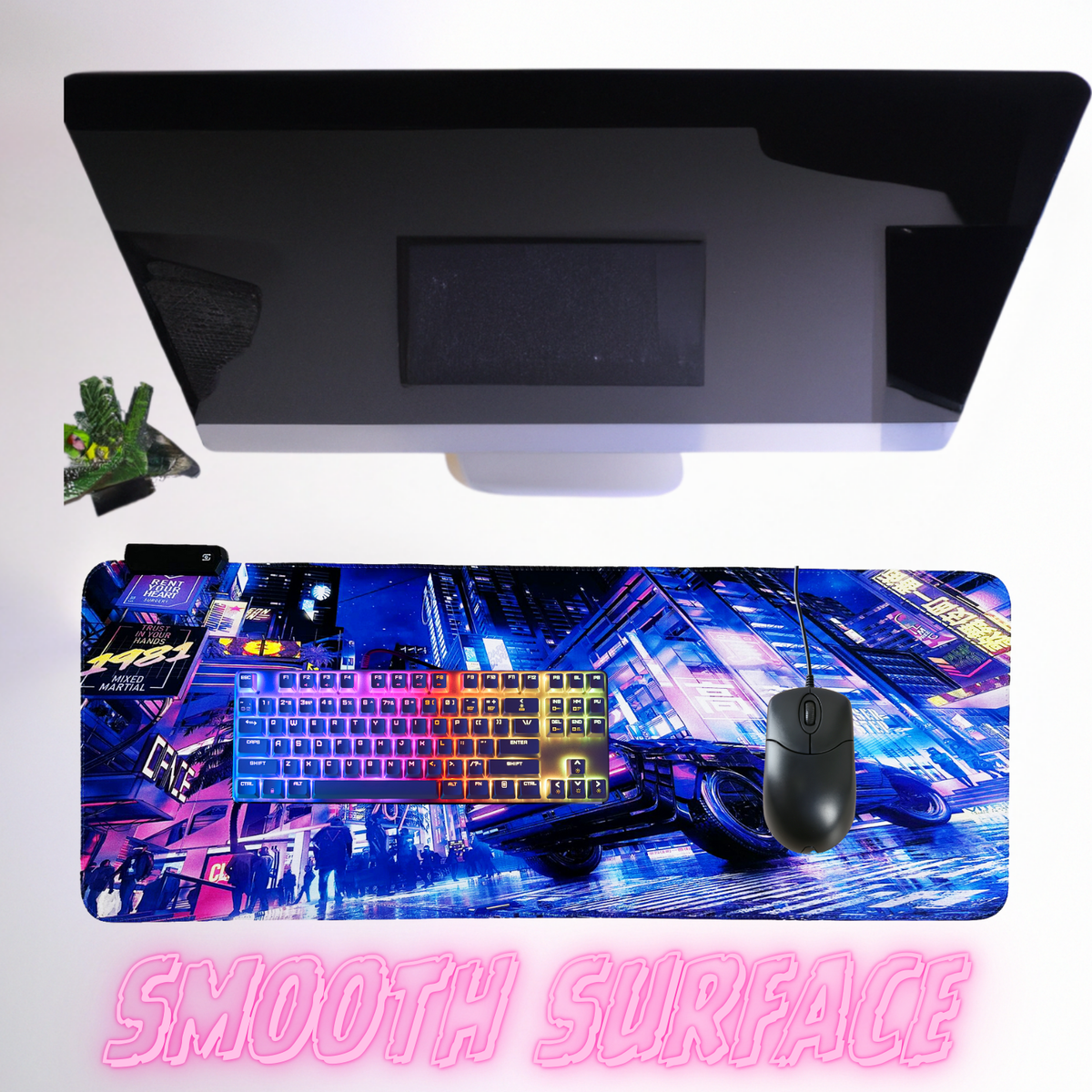 Cyberpunk Night City Dystopian DS5 LED Mouse Mat Mouse Pad 7 led lights smooth surface