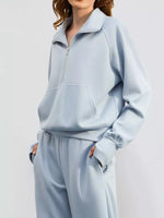 Half-Zip Sweatshirt and Wide-Leg Pants Two-piece Loungewear Set
