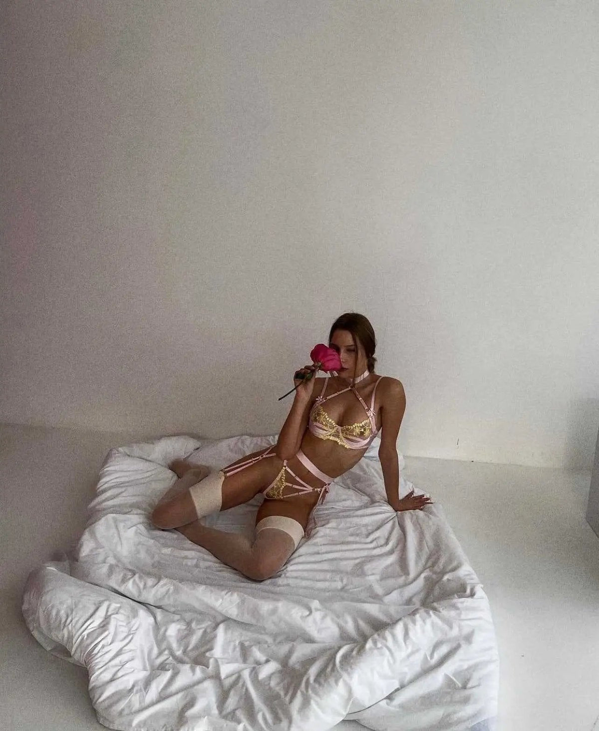 DEMURE Pink & Yellow 2 Piece Lingerie Set