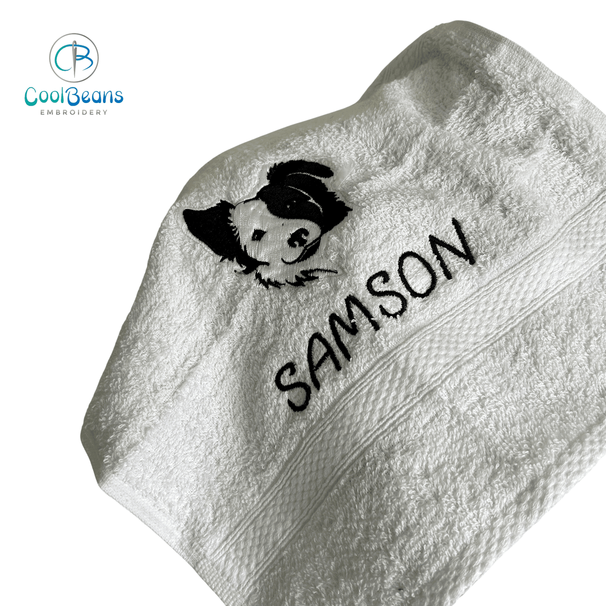 Dog Towels - Border Collie - Personalised WHITE