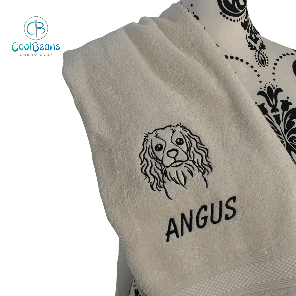Dog Towels - Cavalier King Charles - Personalised CREAM IMAGE & TEXT