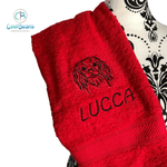 Dog Towels - Cavalier King Charles - Personalised RED IMAGE & TEXT