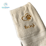 Dog Towels - Paw in Heart - Personalised CREAM