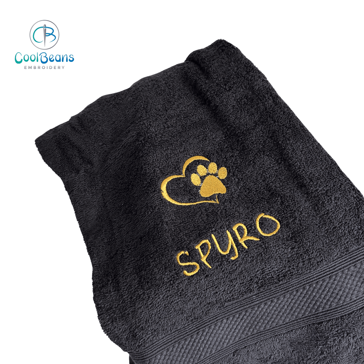 Dog Towels - Paw in Heart - Personalised BLACK