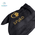 Dog Towels - Paw in Heart - Personalised BLACK 30cm x 30cm (FACE CLOTH)