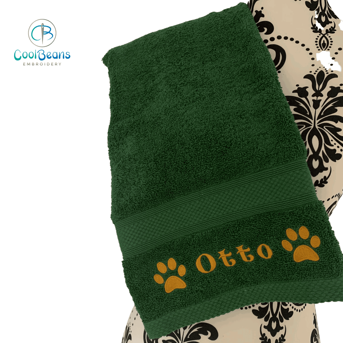 Dog Towels - Paws Side - Personalised - Font B BOTTLE GREEN