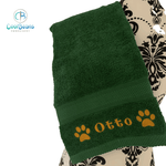 Dog Towels - Paws Side - Personalised - Font B BOTTLE GREEN