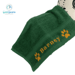 Dog Towels - Paws Side - Personalised - Font B BOTTLE GREEN 30cm x 30cm (FACE CLOTH)
