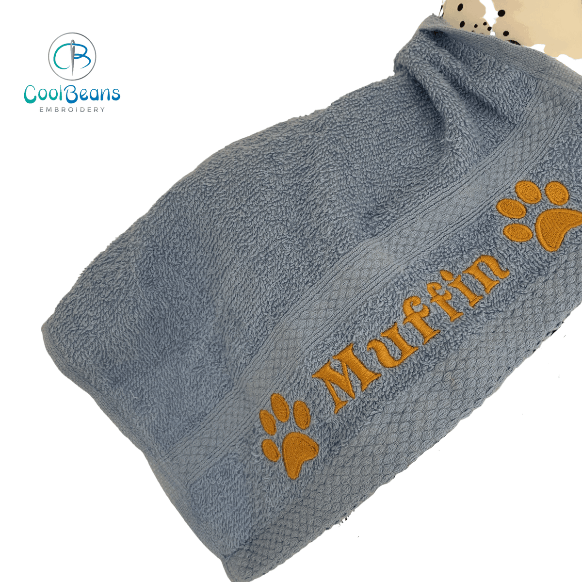 Dog Towels - Paws Side - Personalised - Font B COBALT BLUE 30cm x 30cm (FACE CLOTH)