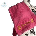 Dog Towels - Paws Side - Personalised - Font B HOT PINK