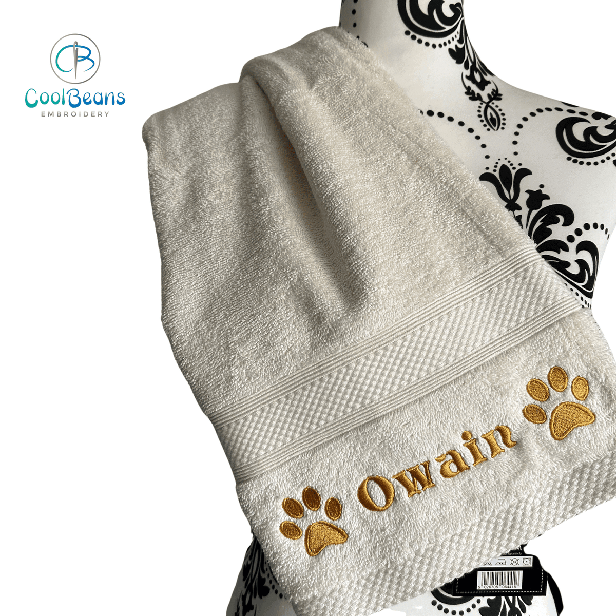 Dog Towels - Paws Side - Personalised - Font B CREAM
