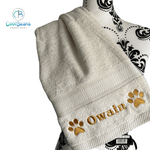 Dog Towels - Paws Side - Personalised - Font B CREAM