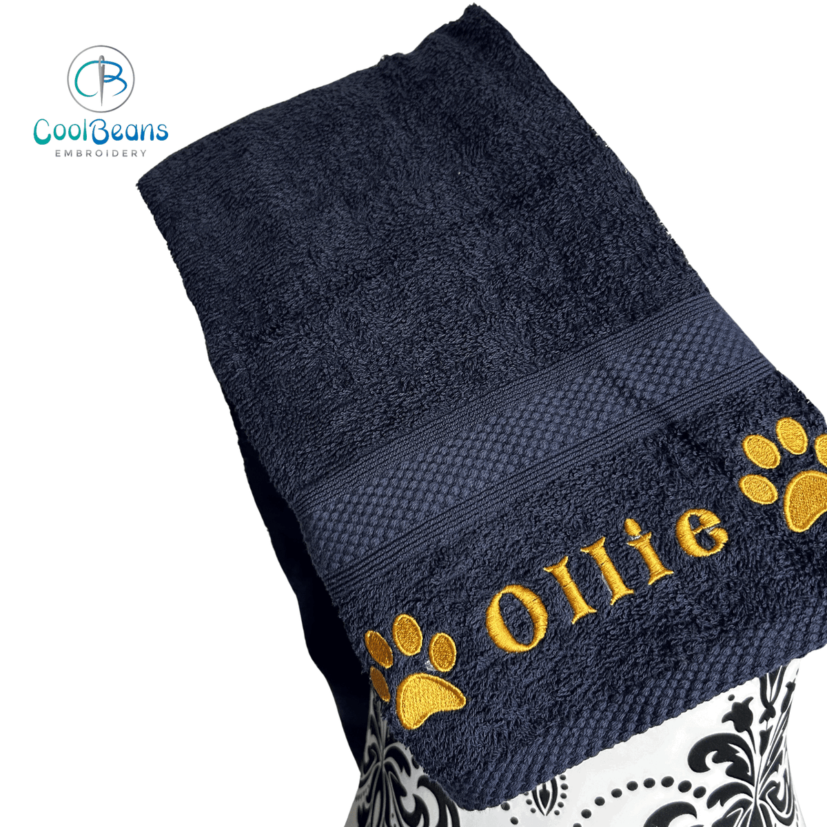 Dog Towels - Paws Side - Personalised - Font B NAVY