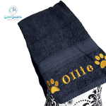 Dog Towels - Paws Side - Personalised - Font B NAVY