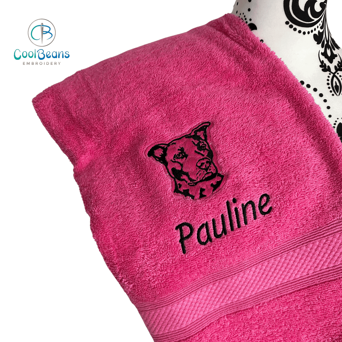 Dog Towels - Staffordshire Bull Terrier - Personalised HOT PINK