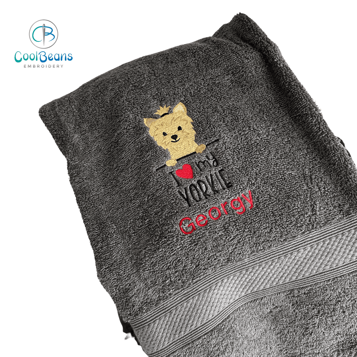 Dog Towels - Yorkshire Terrier - Personalised CHARCOAL