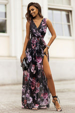 IVON Dolores Elegant Cocktail Chiffon Maxi Dress Black