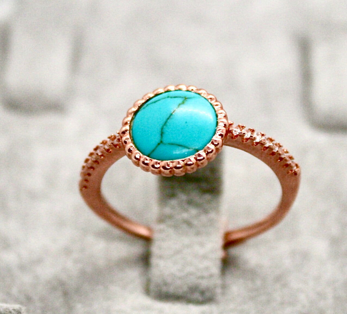 Double Sided Turquoise Ring Rose gold plated silver Turqouise