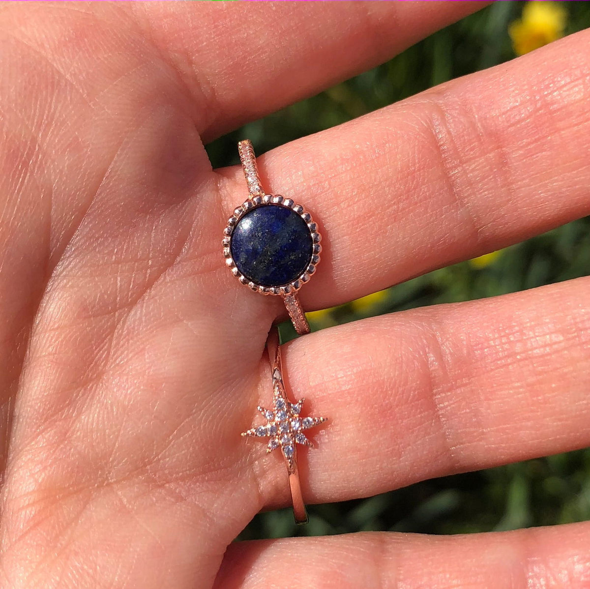 Double Sided Turquoise Ring O Rose gold plated silver Lapis Lazuli