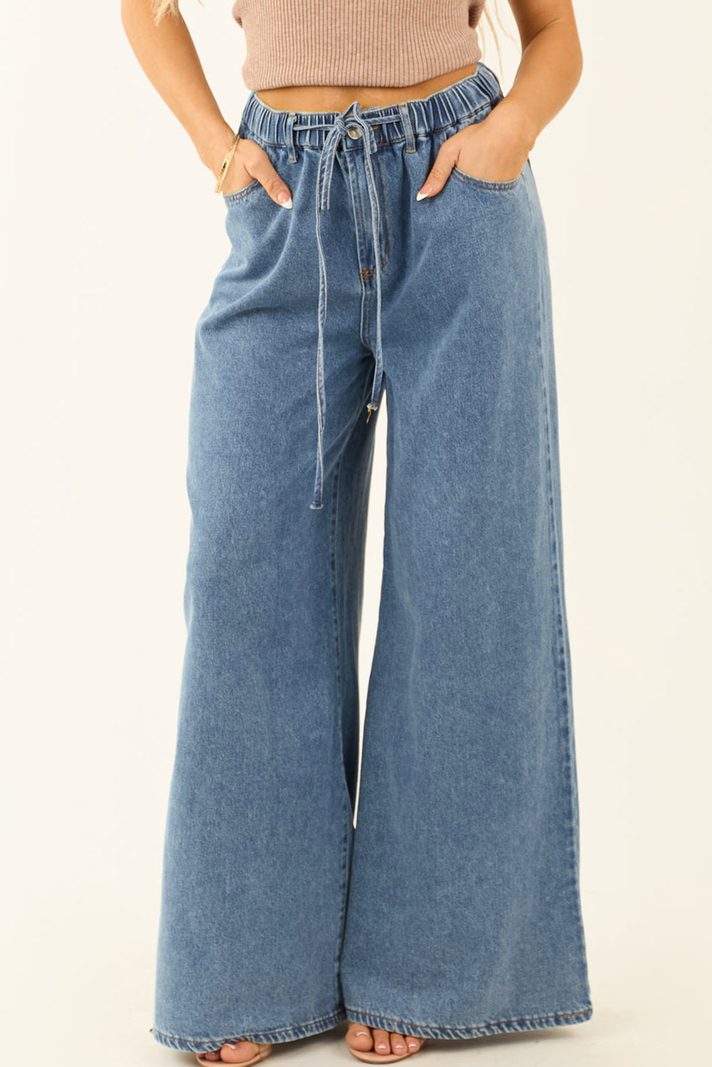 Dusk Blue Medium Wash Super Wide Leg Denim Pants Dusk Blue