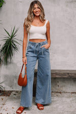 Dusk Blue Medium Wash Super Wide Leg Denim Pants