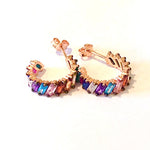 Earrings with Diagonal Cut Rainbow Coloured Stones Rose Gold Plated Silver Medium Rainbow