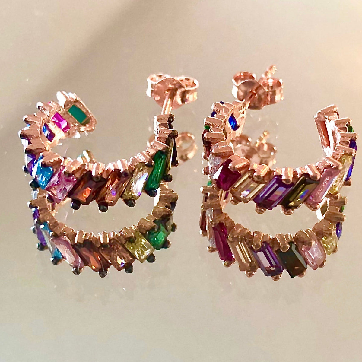 Earrings with Diagonal Cut Rainbow Coloured Stones
