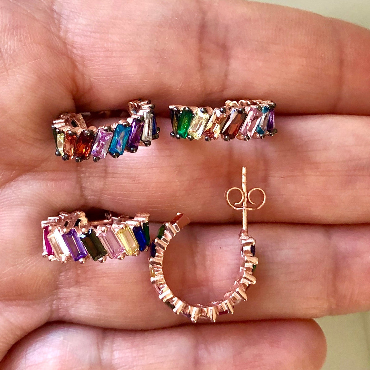 Earrings with Diagonal Cut Rainbow Coloured Stones