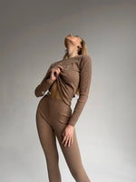 EASE Personalised Two Piece Ribbed Cotton Loungewear Set Brown