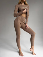 EASE Personalised Two Piece Ribbed Cotton Loungewear Set Brown