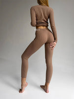 EASE Personalised Two Piece Ribbed Cotton Loungewear Set Brown