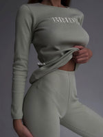 EASE Personalised 2 Piece Ribbed Cotton Loungewear Set | Sage Green