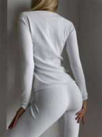 EASE White Personalised Two Piece Ribbed Cotton Loungewear Set