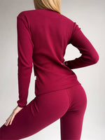 EASE Claret Red Personalised Two Piece Ribbed Cotton Ladies Loungewear Set